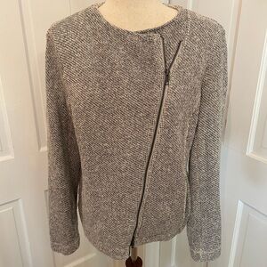 EILEEN FISHER Moto Sweater Jacket Organic Cotton Sz M Marled Gray Minimalist